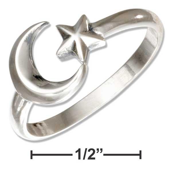 Sterling Silver Adjustable Moon And Star Ring