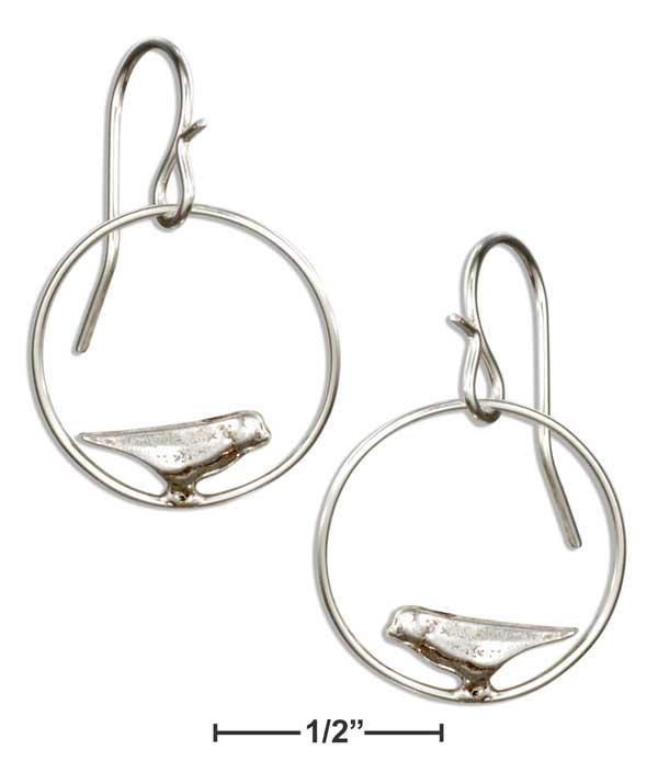 Sterling Silver Dangling Circle With Bird Earrings