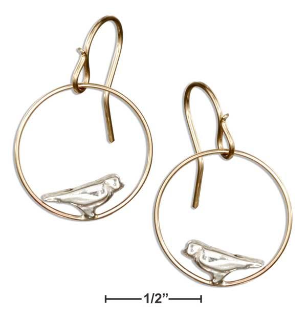 Sterling Silver And 12 Karat Gold Filled Dangling Circle With Bird Earrings