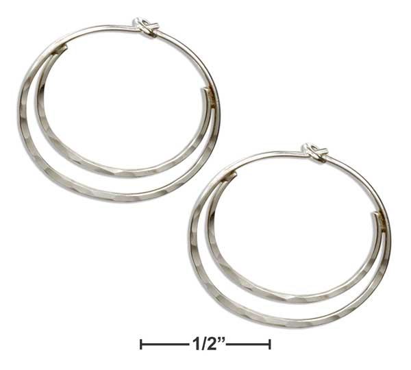 Sterling Silver 19mm Hammered Flat Bottom Double Hoop Earrings