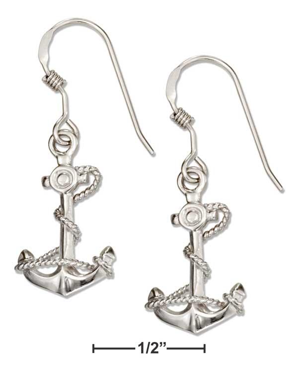 Sterling Silver Anchor Earrings With Rope