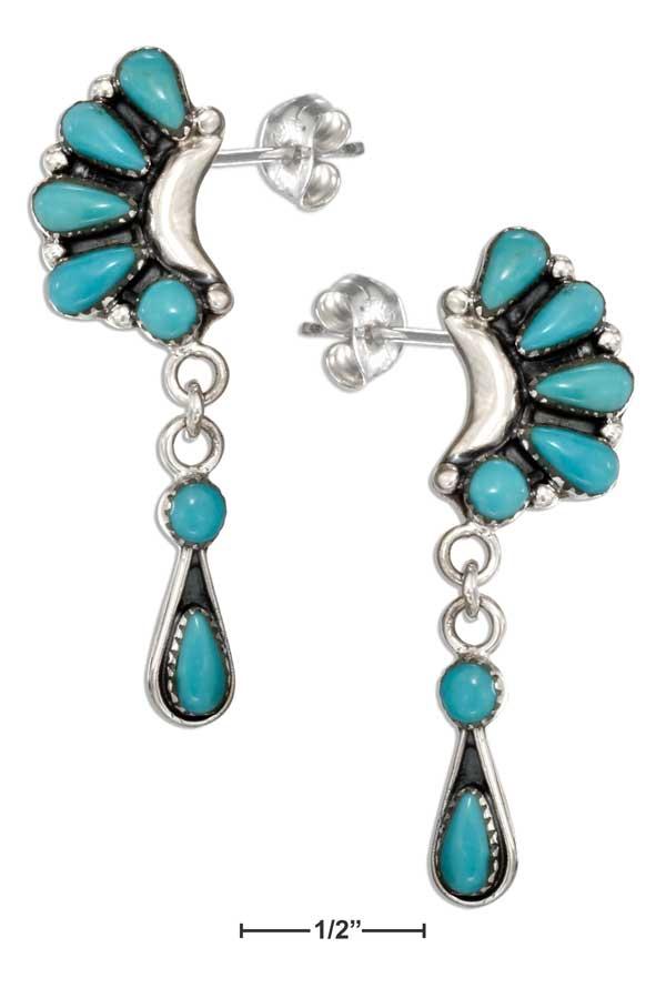 Sterling Silver Multi Stone Simulated Turquoise Crescent Earrings With Dangles