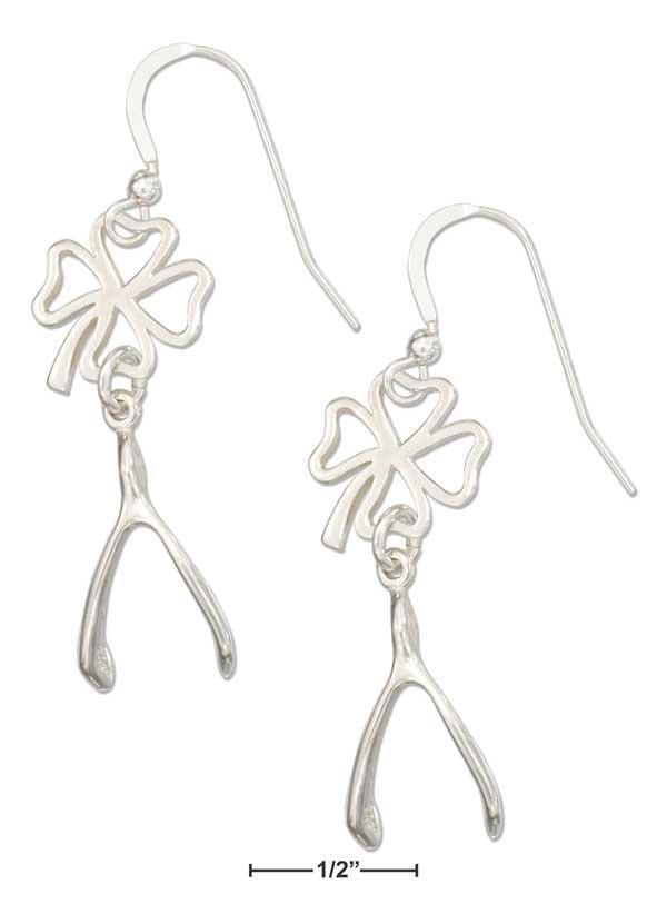 Sterling Silver Lucky Four Leaf Clover And Wishbone Earrings