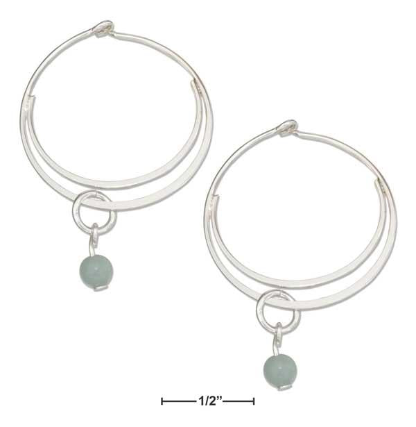 Sterling Silver Medium Flat Bottom Double Hoop Earrings With Amazonite Bead Dangle