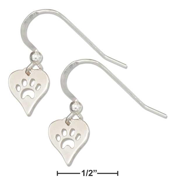 Sterling Silver Cutout Dog Paw Print Heart Earrings