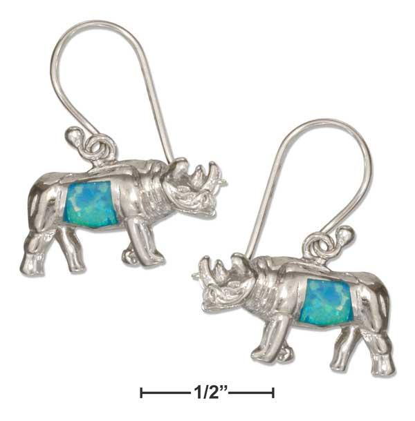 Sterling Silver Rhinoceros Earrings With Synthetic Blue Opal Inlay