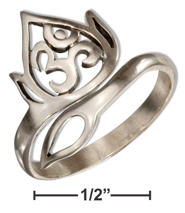 Sterling Silver Adjustable Open Lotus Flower And Om Or Ohm Symbol Ring