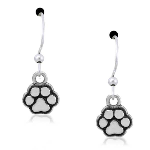 Sterling Silver Tiny Tot Paws Dainty Dog Paw Print Dangle Earrings