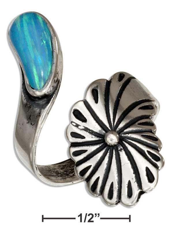 Sterling Silver Adjustable Wrap Flower Ring With Rainbow Cut Synthetic Blue Opal