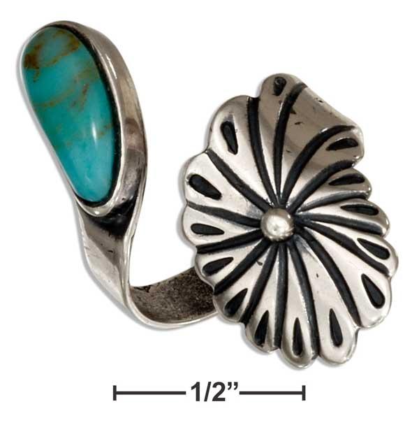 Sterling Silver Adjustable Wrap Flower Ring With Green Reconstituted Turquoise