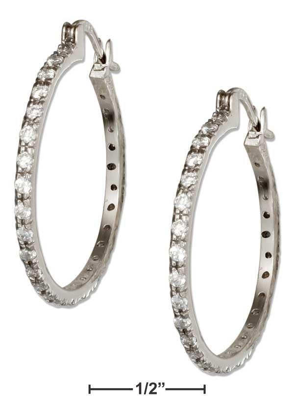 Sterling Silver 34mm Pave Cubic Zirconia Hoop Earrings