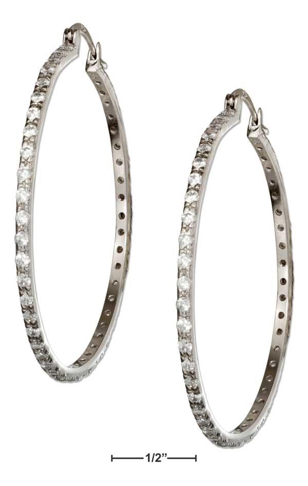 Sterling Silver 54mm Pave Cubic Zirconia Hoop Earrings