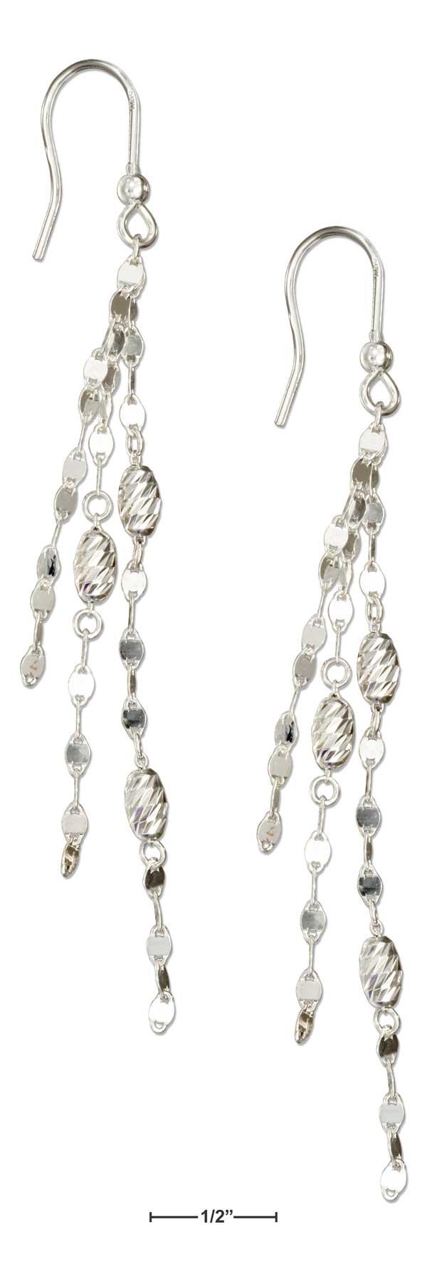 Sterling Silver Italian Triple Strand Twist And Diamond Cut Bead Earrings