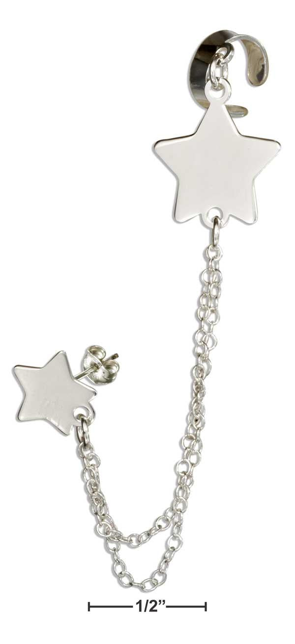 Sterling Silver Italian Star Post Earring With Chain And Cuff