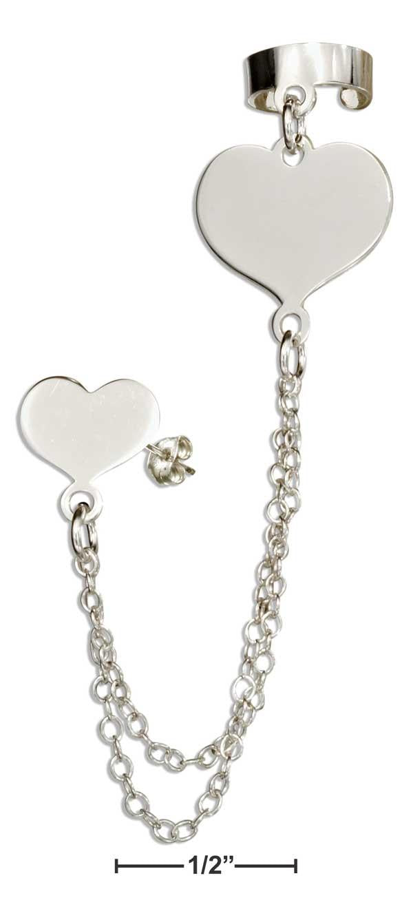 Sterling Silver Italian Heart Post Earring With Chain And Cuff