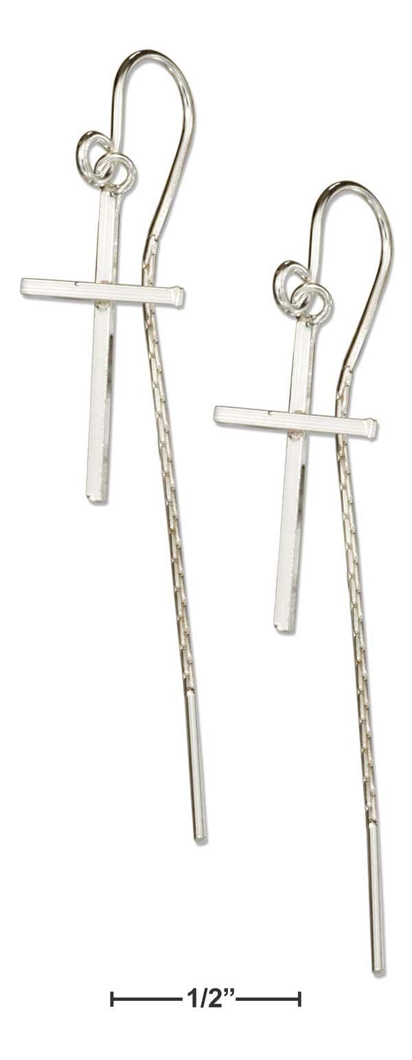 Sterling Silver Dangling Cross Ear Thread Earrings