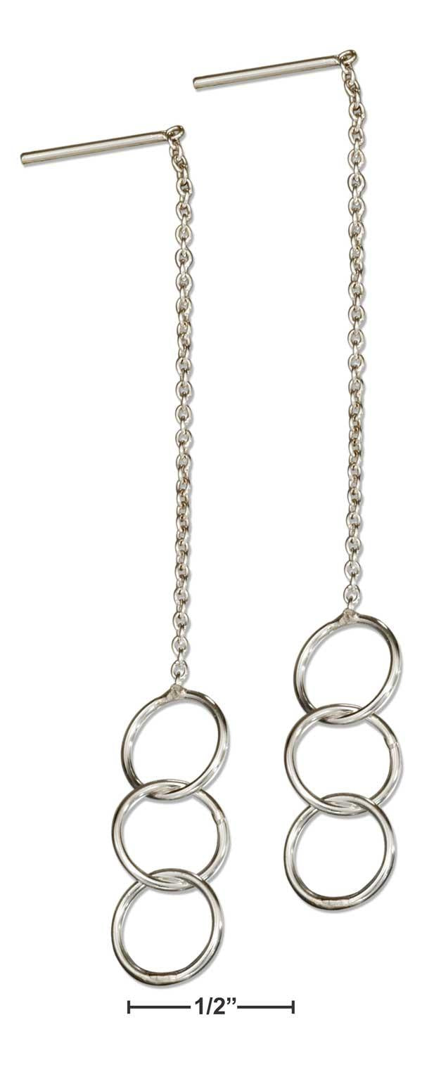 Sterling Silver Triple Infinity Circle Ear Thread Earrings