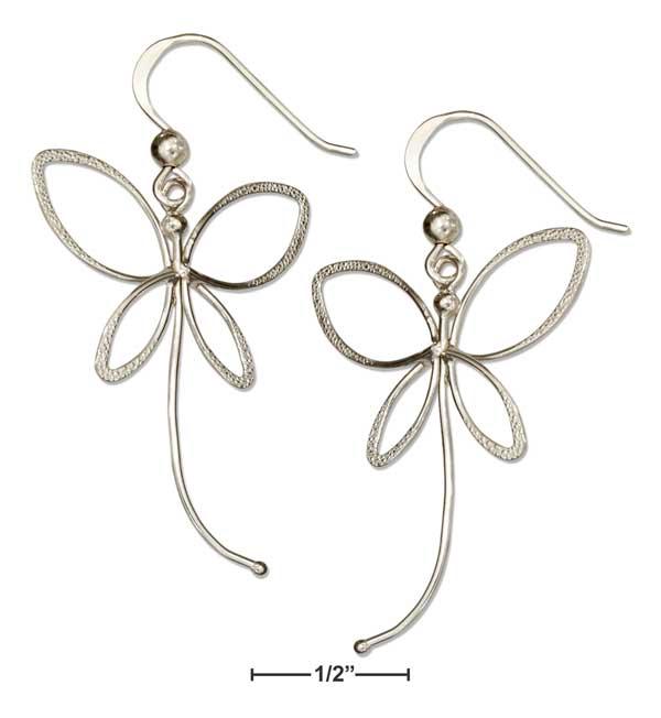 Sterling Silver Open Butterfly Earrings On French Wires With Tail Trailing