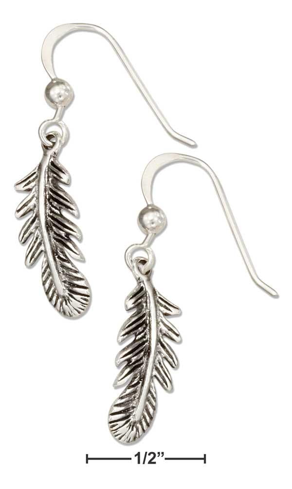 Sterling Silver Antiqued Small Feather Earrings On French Wires