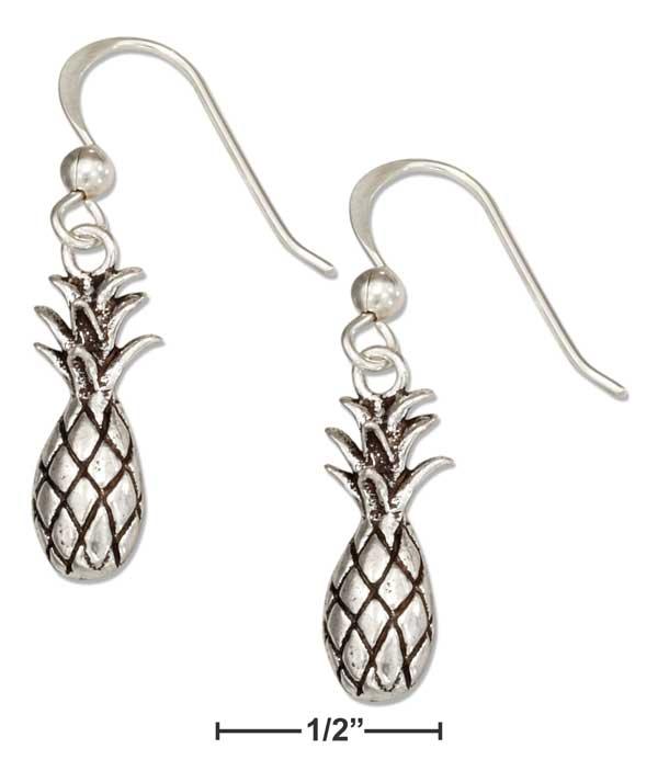 Sterling Silver Antiqued Pineapple Earrings On French Wires