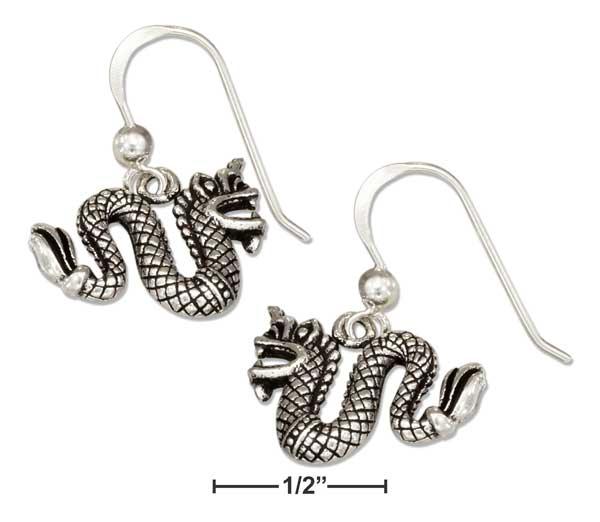 Sterling Silver Chinese Dragon Earrings On French Wires