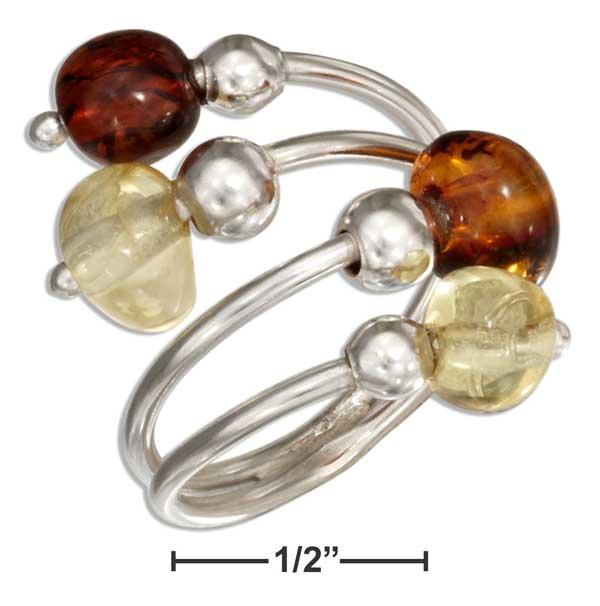 Sterling Silver Adjustable Multicolor Baltic Amber Bypass Ring