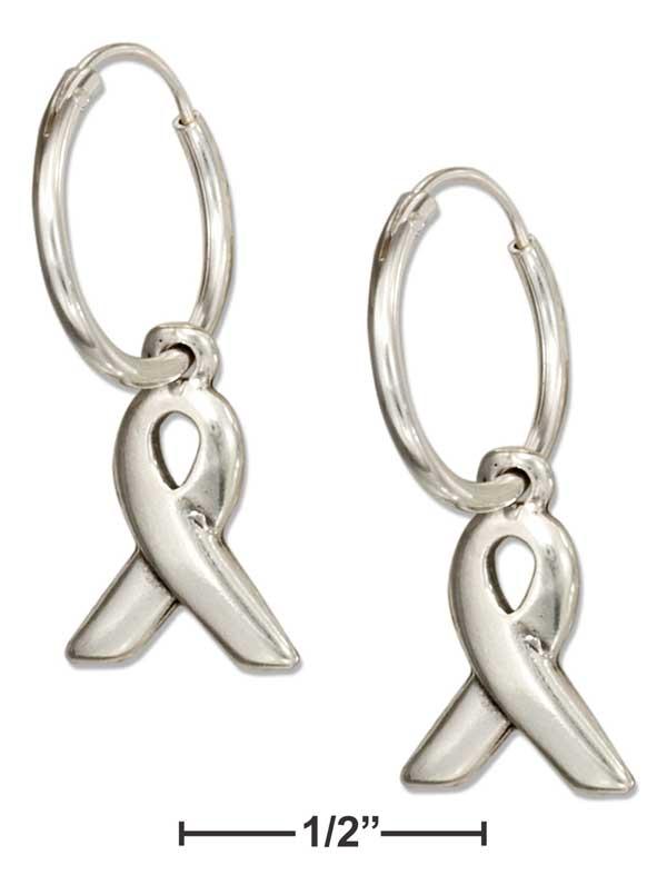 Sterling Silver Endless Wire Hoop Earrings With Awareness Ribbon