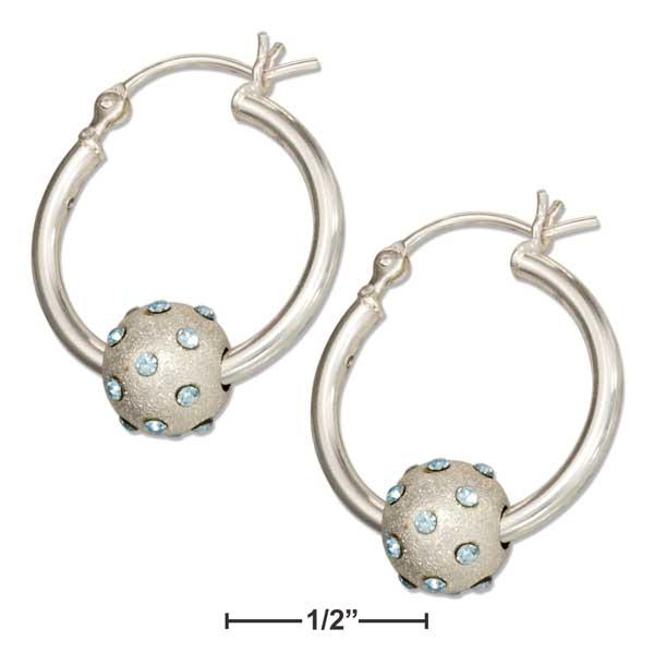 Sterling Silver Hoop Earrings With Blue Cubic Zirconia Stardust Beads