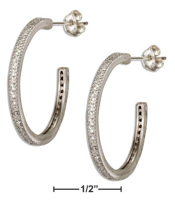 Sterling Silver Continuous Micro Pave Cubic Zirconia Post Hoop Earrings