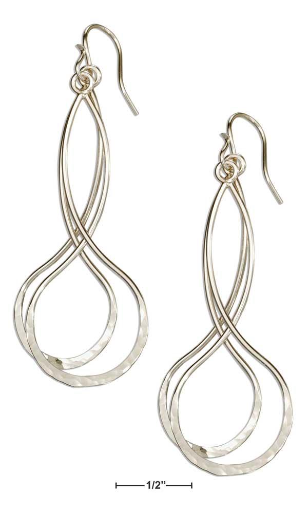 Sterling Silver Long Double Infinity Dangle Earrings With Hammered Bottoms