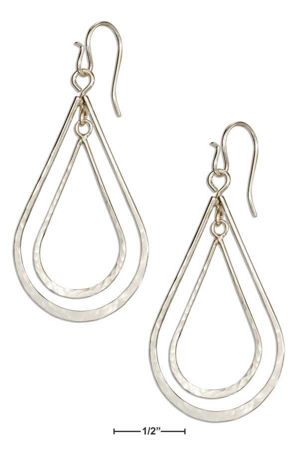 Sterling Silver Double Hammered Teardrop Dangle Earrings On Shepherd Hook Wires