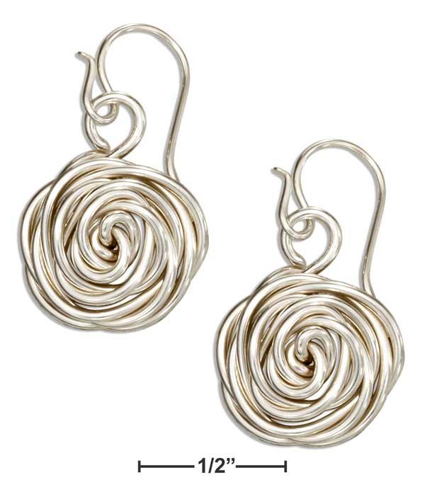 Sterling Silver Wrapped Wire Rose Flower Dangle Drop Earrings