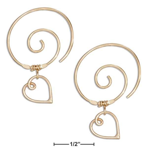 12 Karat Gold Filled Spiral Ear Threader Wire Hoop With Heart Earrings