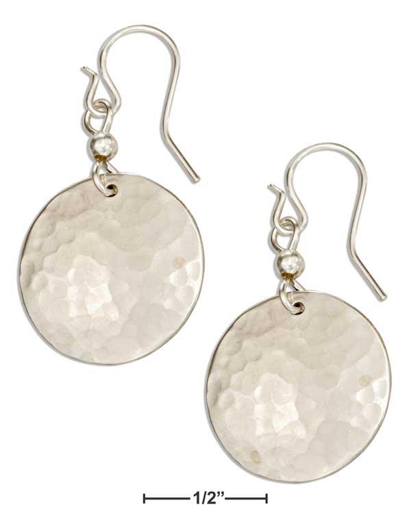 Sterling Silver Round Hammered Disk Dangle Earrings On Shepherd Hook Wires