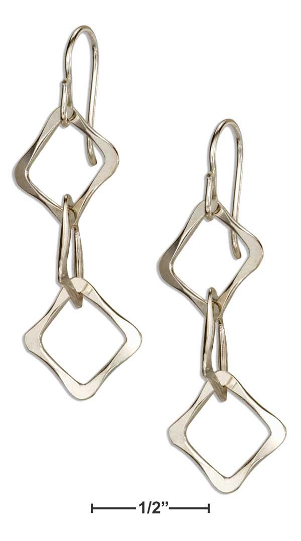 Sterling Silver Triple Hammered Diamond-shaped Dangle Earrings On Shepherd Hooks