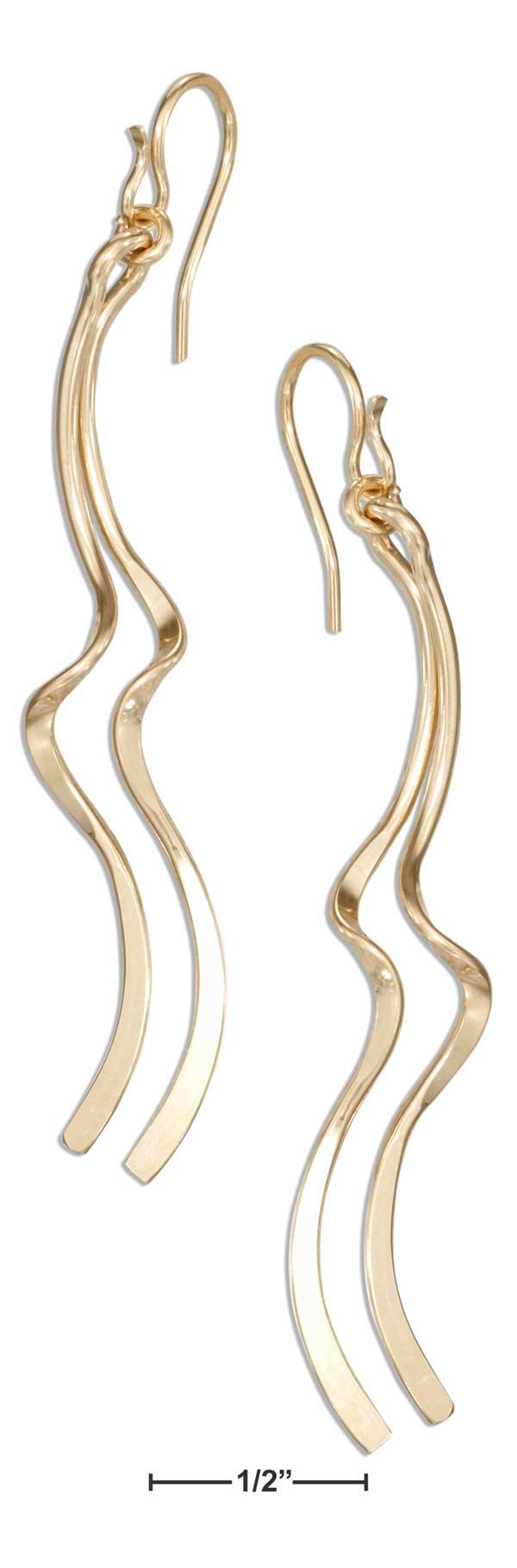 12 Karat Gold Filled Long Double Wave Dangle Drop Earrings