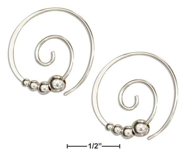 Sterling Silver 21mm Round Swirl Ear Threader With High Polish Graduated Beads