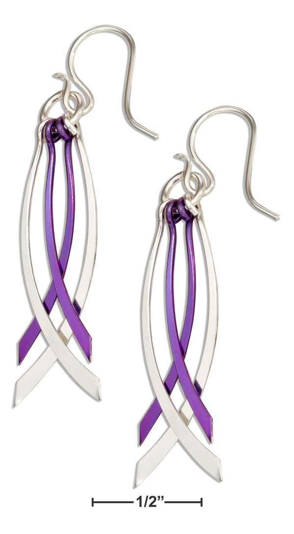 Sterling Silver And Purple Niobium Multi Curved Dangle Earrings On Shepherd Hooks