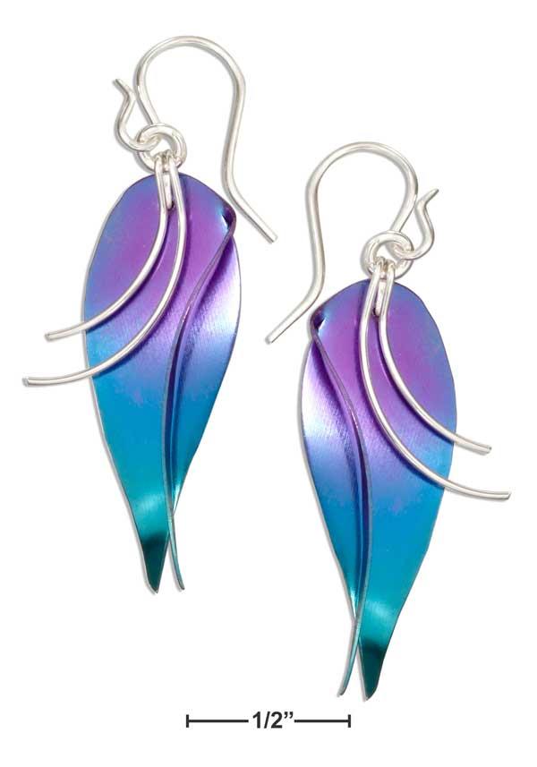 Sterling Silver And Rainbow Niobium Leaf Dangle Earrings On Shepherd Hook Wires