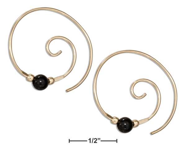 12 Karat Gold Filled Curly Swirl Spiral Ear Threader With Black Onyx