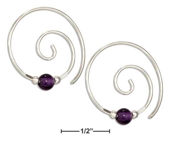 Sterling Silver Curly Swirl Spiral Ear Threader With Amethyst Bead