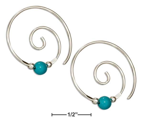 Sterling Silver Curly Swirl Spiral Ear Threader With Simulated Turquoise Bead