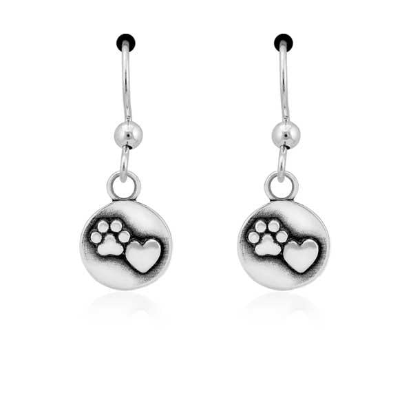 Sterling Silver Close To My Heart Paw Print Dangle Earrings On French Wires