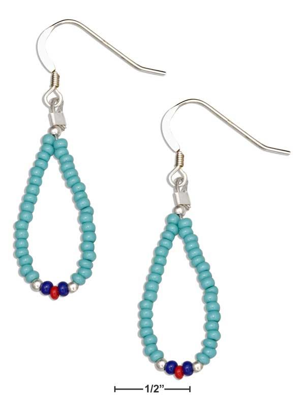 Sterling Silver Blue-green Beaded Loop Earrings With Red And Dark Blue Accents