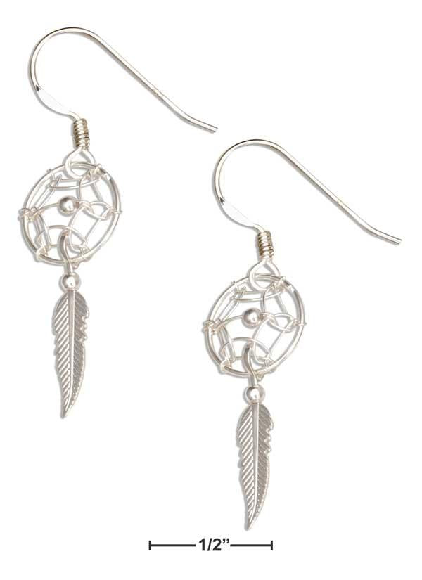 Sterling Silver Small Dreamcatcher Earrings With Feather