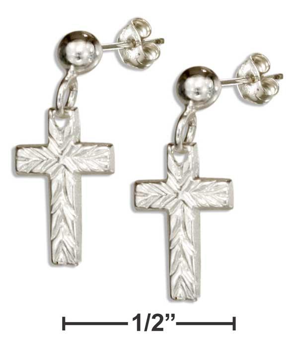 Sterling Silver Dangling Cross Earrings With Chevron Pattern