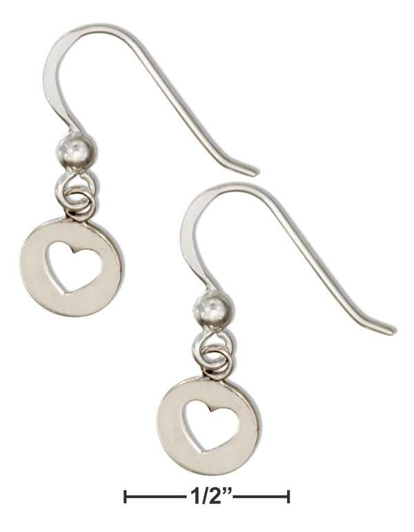 Sterling Silver Round Dangle Earrings With Heart Cutout