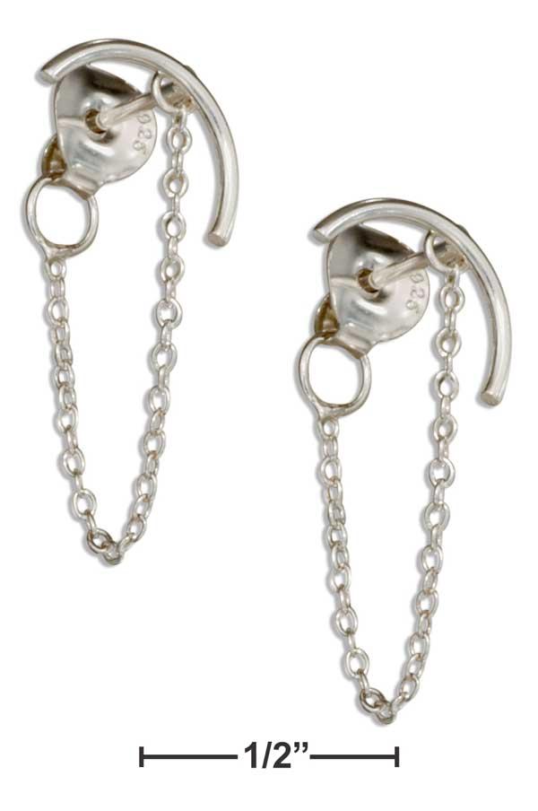 Sterling Silver Arc Curved Bar Earrings With Slave Chain To Ear Nut