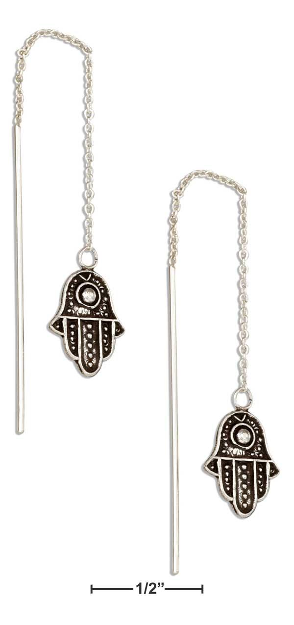 Sterling Silver Hamsa Hand Of God Ear Thread Earrings