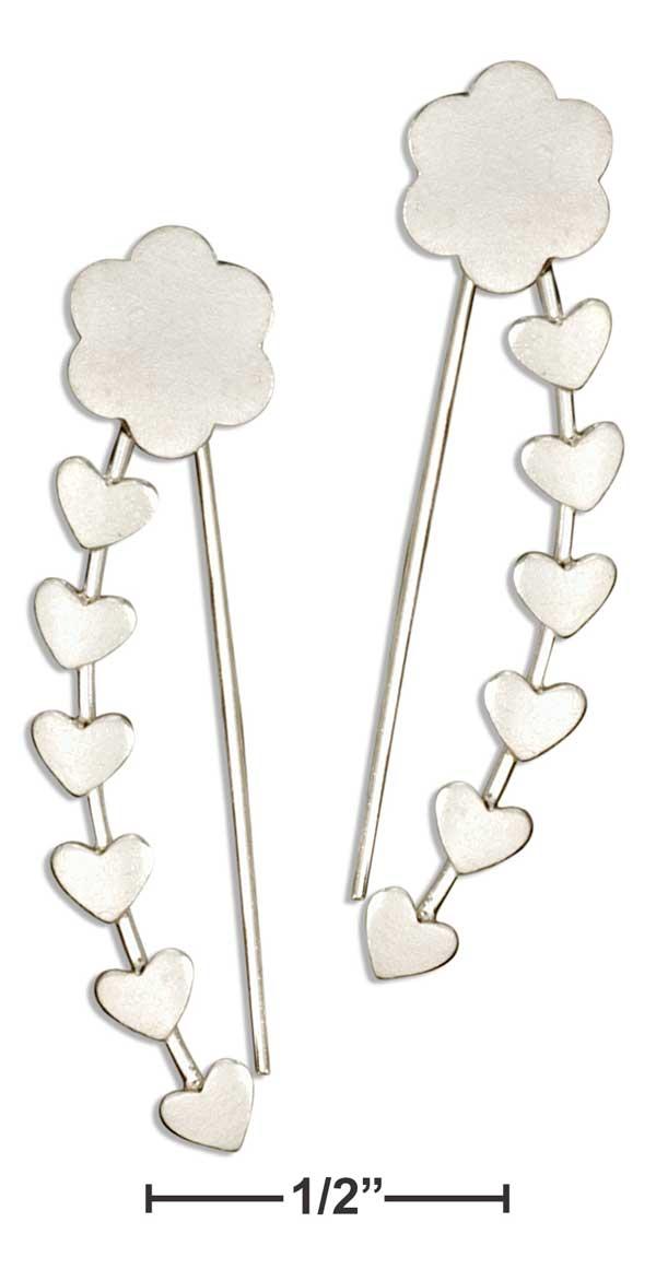 Sterling Silver Flower Ear Climber Pin Earrings With Hearts